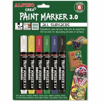 Alpino Crea+ Paint Marker Tüm Yüzeyler İçin Boyama Markörü 6 Ana Renk - 1