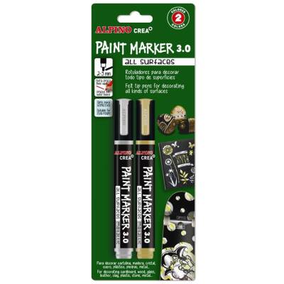 Alpino Crea+ Paint Marker Tüm Yüzeyler İçin Boyama Markörü Altın-Gümüş 2'li Blister - 1