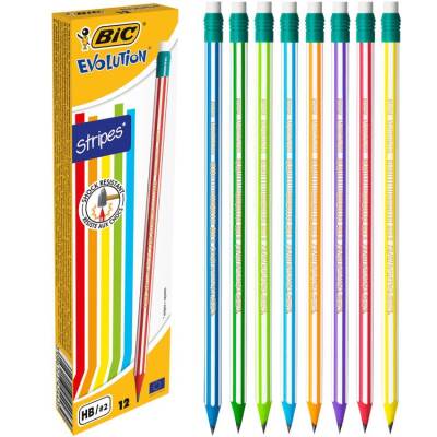 Bic Evolution Stripes Silgili Kurşun Kalem 12'li Kutu - 1