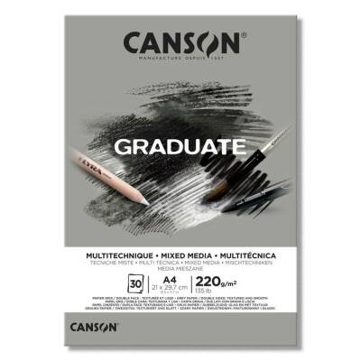 Canson Graduate Mixed Media Grey Çok Amaçlı Blok 220 gr. A4 30 yp. - 1