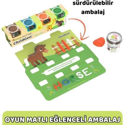 ChildGen Doğal Oyun Hamuru 4 x 125 gr Set (Kahve, Turuncu, Mavi, Yeşil) - 2