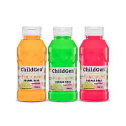 ChildGen Süper Yıkanabilir Parmak Boya 350 ml x 3 Renk Neon (Turuncu, Yeşil, Pembe) - 1