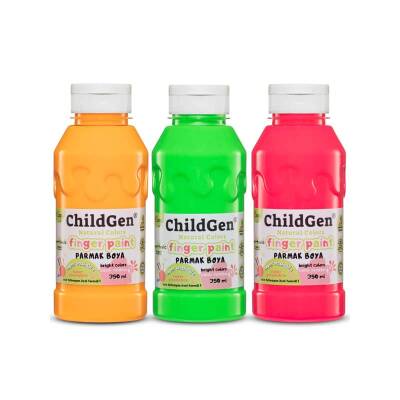 ChildGen Süper Yıkanabilir Parmak Boya 350 ml x 3 Renk Neon (Turuncu, Yeşil, Pembe) - 1