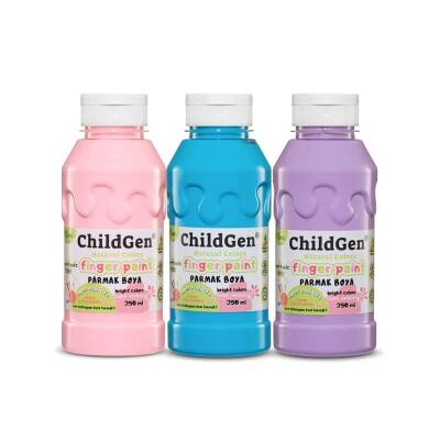 ChildGen Süper Yıkanabilir Parmak Boya 350 ml x 3 Renk Pastel (Pembe, Mavi, Mor) - 1