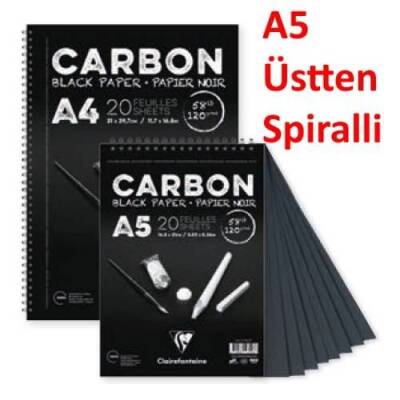 Clairefontaine Carbon Siyah Çizim Blok A5 Üstten Spiralli 120 gr. 20 Yaprak - 1