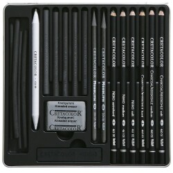 Cretacolor Black Box Charcoal Drawing Set Progesyonel Kömür Çizim Seti 20 Parça Metal Kutu (400 30) - 1