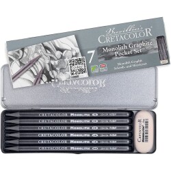 Cretacolor Monolith Graphite Pocket Set Ağaçsız Çizim Kalemi Seti 7 Parça Metal Kutu (204 26) - 1