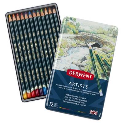 Derwent Artists Pencils Kuruboya Kalemi 12'li Teneke Kutu - 1