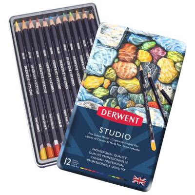 Derwent Studio Pencils Kuruboya Kalemi 12'li Teneke Kutu - 1