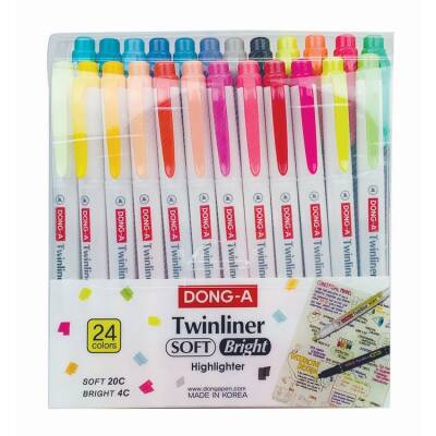 Dong-A Twinliner Soft Çift Uçlu Fosforlu Kalem 24 Renk Set - 1