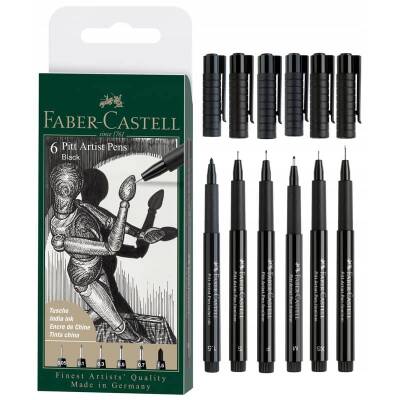 Faber Castell 6 Pitt Artist Pen Black Çizim Kalemleri 6 Farklı Uç 167154 - 1