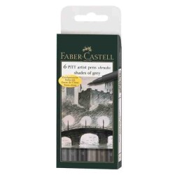 Faber Castell 6 Pitt Artist Pen Fırça Uçlu Çizim Kalemi Shades Of Grey Gri Tonlar 167104 - 1