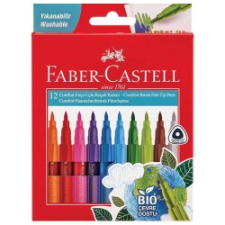 Faber Castell Comfort Fırça Uçlu Keçeli Kalem 12 Renk Bio Plastik Gövde Yıkanabilir - 1