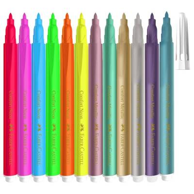 Faber Castell Comfort Keçeli Kalem 12'li (6 Neon + 6 Metalik Renk) Yıkanabilir - 2