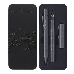 Faber Castell Grip All Black Dolma Kalem-Tükenmez Kalem Matal Kutu Hediye Seti - 1