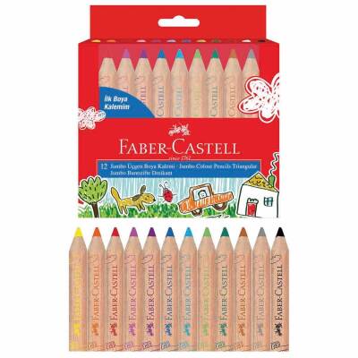 Faber Castell İlk Boya Kalemin Jumbo Üçgen Kuru Boya 12 Renk Yarım Boy - 1