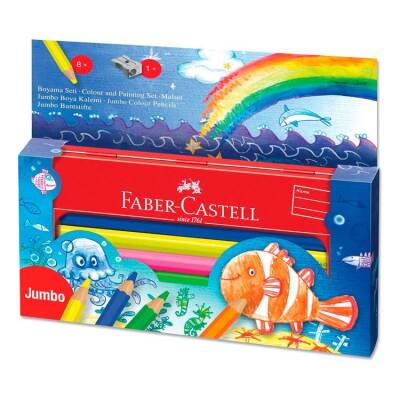 Faber Castell Jumbo Kuru Boya Metal Hediye Kutusu 8 Renk - 1