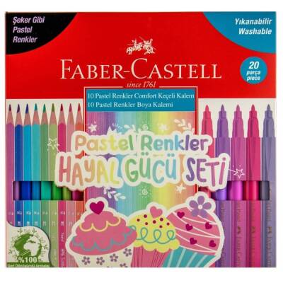 Faber Castell Pastel Renkler Hayal Gücü Seti 20'li (10 Keçeli Kalem + 10 Kuru Boya) - 2