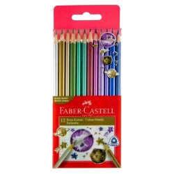 Faber Castell Üçgen Kuru Boya 12 Metalik Renk - 1