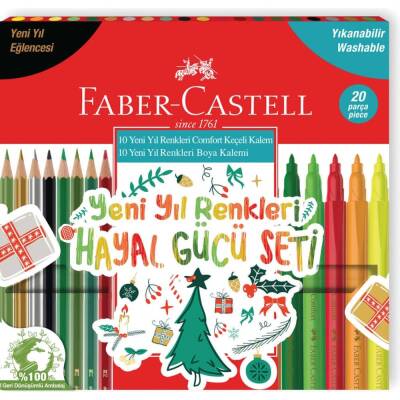 Faber Castell Yeni Yıl Renkleri Hayal Gücü Seti 20'li (10 Keçeli Kalem + 10 Kuru Boya) - 1