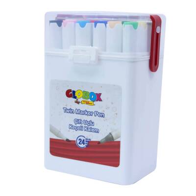 Globox Twin Marker Set Çift Uçlu Keçeli Kalem 24 Renk Plastik Çantalı - 1