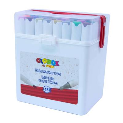 Globox Twin Marker Set Çift Uçlu Keçeli Kalem 48 Renk Plastik Çantalı - 1