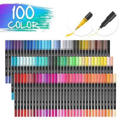 Hethrone Çift Uçlu Brushpen + Fineliner Kalem Seti 100 Renk Metal Kutu - 3