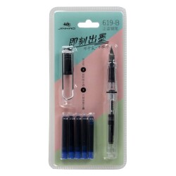 Jinhao 619-B Dolma Kalem f Uç (Piston + 5 Tüp) Şeffaf - 1