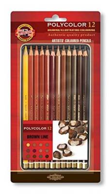 Koh-i Noor Polycolor Artist Kuru Boya Kalemi 12 Renk KAHVERENGİ TONLAR Metal Kutu - 1