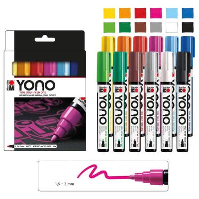 Marabu YONO Akrilik Marker 1.5-3 mm 12 Renk Set - 1