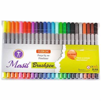 Masis Brushpen Fırça Uç ve Fineliner Çift Uçlu Kalem 24 Renk - 1