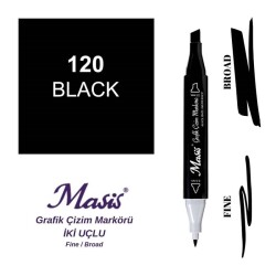 Masis Çift Uçlu Marker Grafik Çizim Kalemi 120 Siyah - 1