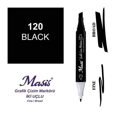 Masis Çift Uçlu Marker Grafik Çizim Kalemi 120 Siyah - 1