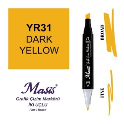 Masis Çift Uçlu Marker Grafik Çizim Kalemi 31 Yoğun Sarı - 1