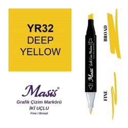 Masis Çift Uçlu Marker Grafik Çizim Kalemi 32 Koyu Sarı - 1