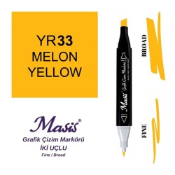 Masis Çift Uçlu Marker Grafik Çizim Kalemi 33 Kavun Sarı - 1