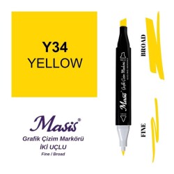 Masis Çift Uçlu Marker Grafik Çizim Kalemi 34 Sarı - 1