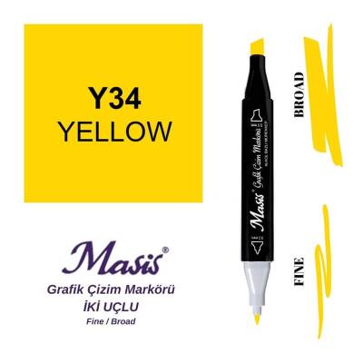 Masis Çift Uçlu Marker Grafik Çizim Kalemi 34 Sarı - 1