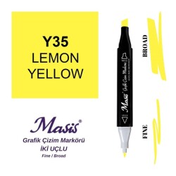 Masis Çift Uçlu Marker Grafik Çizim Kalemi 35 Limon Sarı - 1