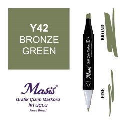 Masis Çift Uçlu Marker Grafik Çizim Kalemi 42 Bronz Yeşil - 1