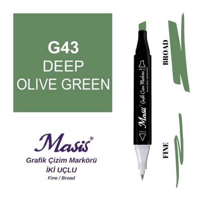 Masis Çift Uçlu Marker Grafik Çizim Kalemi 43 Koyu Zeytin Yeşil - 1