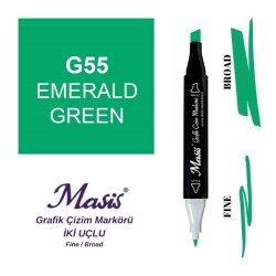 Masis Çift Uçlu Marker Grafik Çizim Kalemi 55 Zümrüt Yeşil - 1