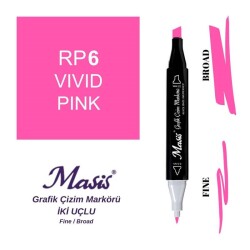 Masis Çift Uçlu Marker Grafik Çizim Kalemi 6 Canlı Pembe - 1