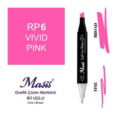 Masis Çift Uçlu Marker Grafik Çizim Kalemi 6 Canlı Pembe - 1