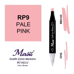 Masis Çift Uçlu Marker Grafik Çizim Kalemi 9 Açık Pembe - 1