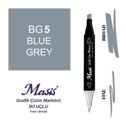 Masis Çift Uçlu Marker Grafik Çizim Kalemi BG5 Mavimsi Gri - 1