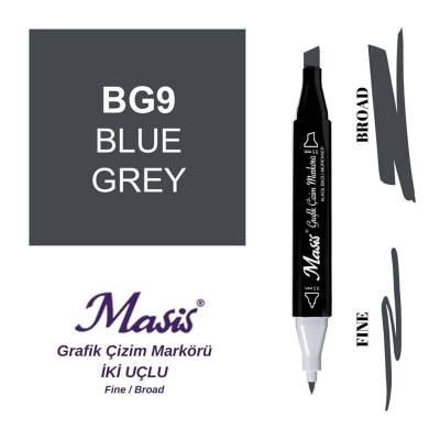 Masis Çift Uçlu Marker Grafik Çizim Kalemi BG9 Mavimsi Gri - 1