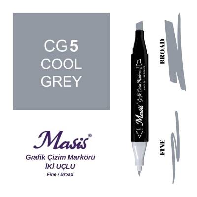 Masis Çift Uçlu Marker Grafik Çizim Kalemi CG5 Soğuk Gri - 1