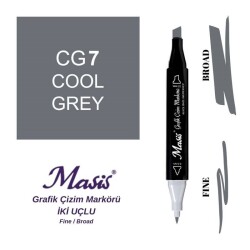 Masis Çift Uçlu Marker Grafik Çizim Kalemi CG7 Soğuk Gri - 1