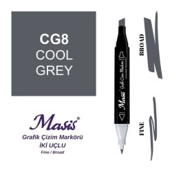 Masis Çift Uçlu Marker Grafik Çizim Kalemi CG8 Soğuk Gri - 1